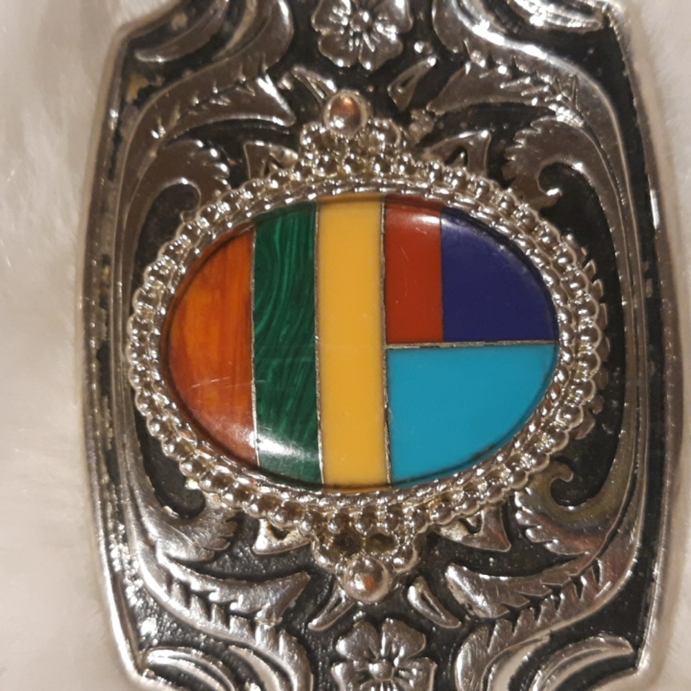 Southwestern Style Stone Inlay Belt Buckle - Picture 5 of 7